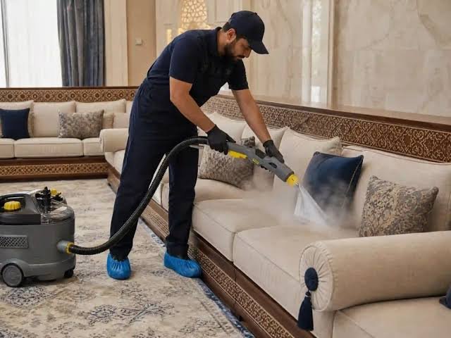 فريق إتقان كلين أثناء تنظيف مجلس فاخر بالطائف